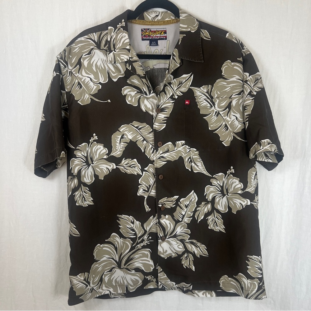 Quicksilver Brown Hawaiian Tropical Button Up Shirt
